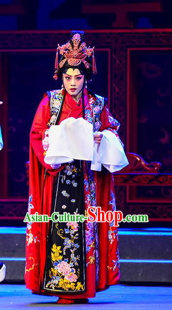 Chinese Beijing Opera Diva Cai Wenji Apparels Anecdote of Jian An Costumes and Headdress Traditional Peking Opera Young Female Red Dress Hua Tan Garment
