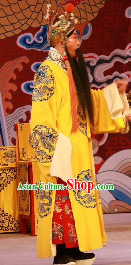 Zhan Hong Zhou Chinese Peking Opera Laosheng Garment Costumes and Headwear Beijing Opera Elderly Male Apparels Emperor Clothing