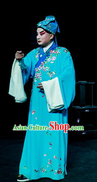 Xi Jiao Chinese Peking Opera Xiaosheng Zhang Wenyuan Garment Costumes and Headwear Beijing Opera Young Male Apparels Scholar Robe Clothing