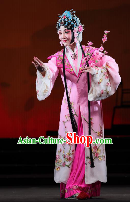 Chinese Beijing Opera Noble Female Apparels Mei Hua Zan Costumes and Headdress Traditional Peking Opera Young Lady Dress Princess Garment