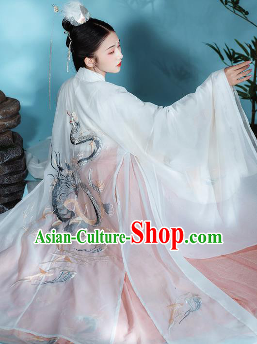 Chinese Traditional Jin Dynasty Court Princess Historical Costumes Goddess Garment Ancient Palace Lady Embroidered Hanfu Dress for Women