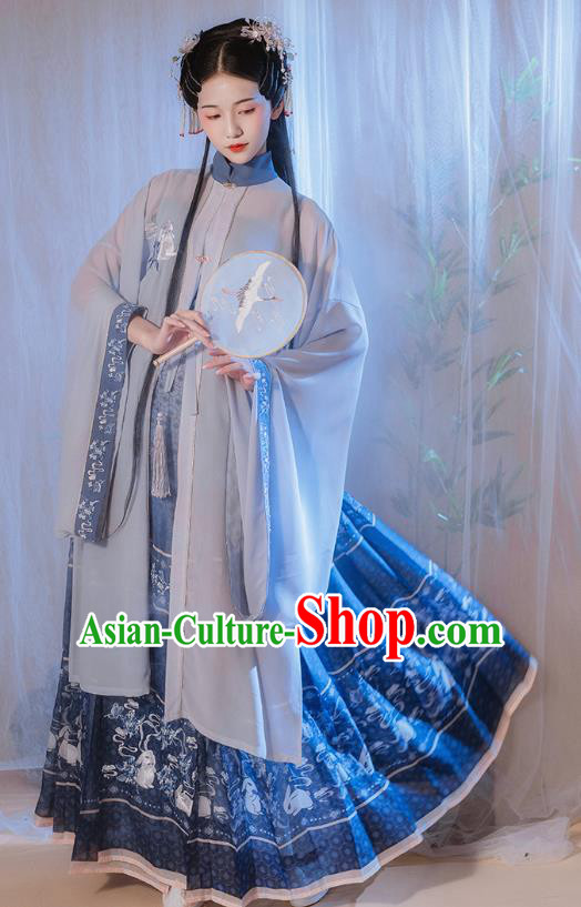 Chinese Traditional Ming Dynasty Patrician Lady Historical Costumes Ancient Noble Woman Embroidered Hanfu Dress Garment Complete Set
