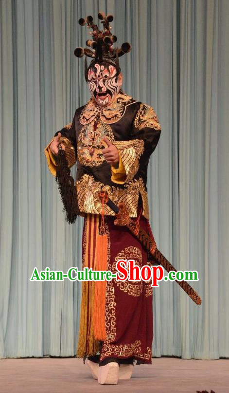 Shen Ting Ling Chinese Peking Opera Martial Male Apparels Costumes and Headpieces Beijing Opera Wusheng Garment General Clothing