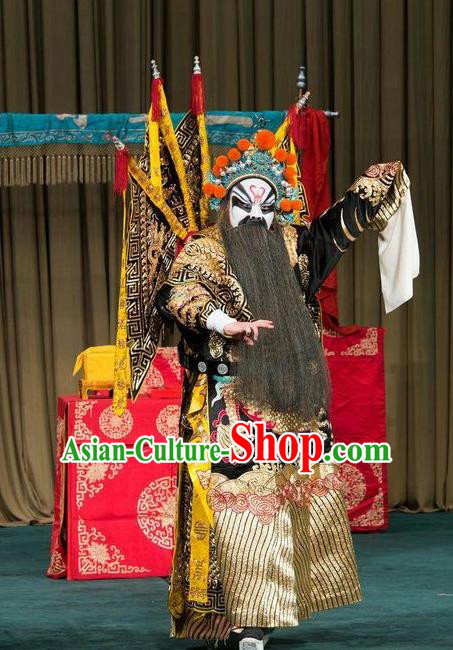 Shen Ting Ling Chinese Peking Opera General Kao Apparels Costumes and Headpieces Beijing Opera Wusheng Garment Military Officer Armor Clothing with Flags