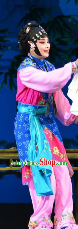 Chinese Beijing Opera Xiaodan Garment Hong Ling Yan Costumes and Hair Accessories Traditional Peking Opera Village Girl Li Fengjie Dress Apparels