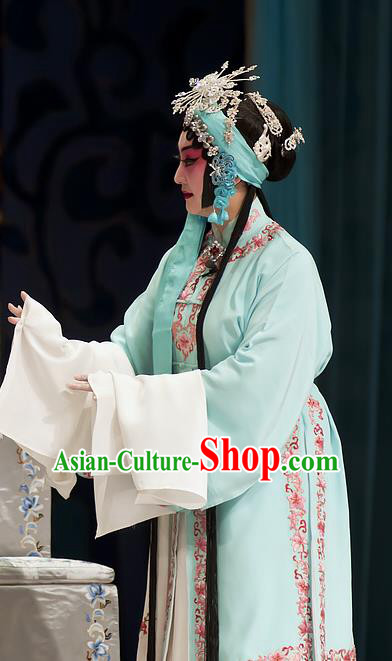 Chinese Beijing Opera Distress Maiden Garment Zhou Ren Xian Sao Costumes and Hair Accessories Traditional Peking Opera Young Female Dress Apparels