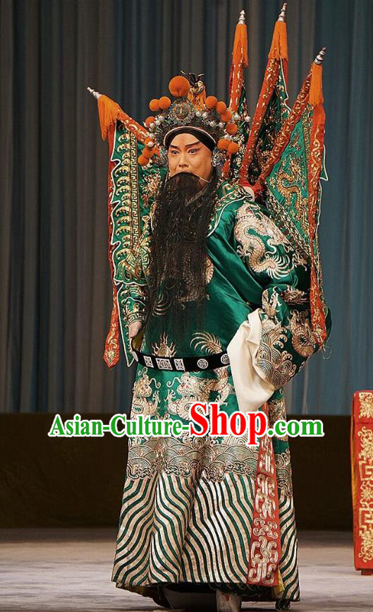 Mu Yang Juan Chinese Peking Opera General Armor Apparels Costumes and Headpieces Beijing Opera Military Officer Zhu Chundeng Garment Kao Clothing with Flags