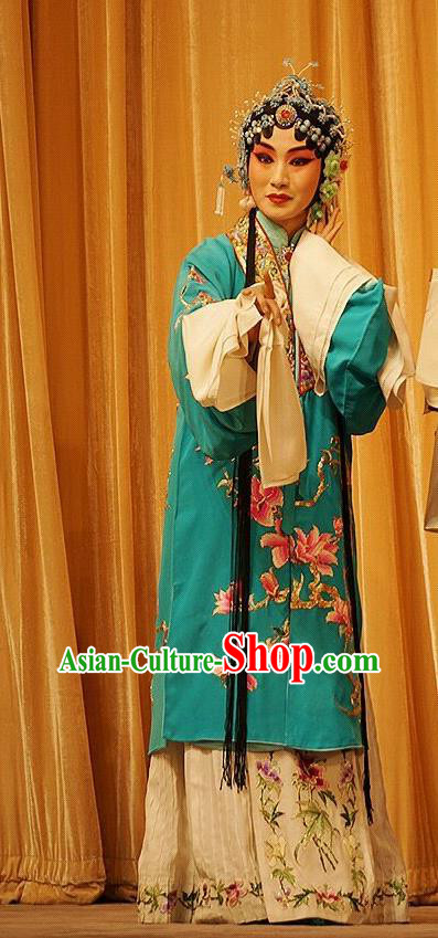 Chinese Beijing Opera Actress Garment Mu Yang Juan Costumes and Hair Accessories Traditional Peking Opera Young Female Dress Diva Apparels