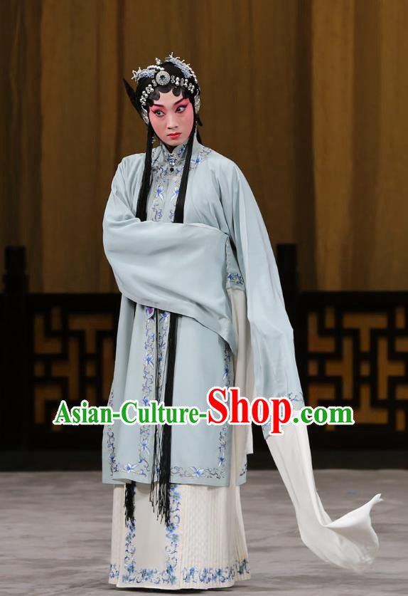 Chinese Beijing Opera Actress Zhao Jintang Garment Mu Yang Juan Costumes and Hair Accessories Traditional Peking Opera Tsing Yi Dress Young Female Apparels
