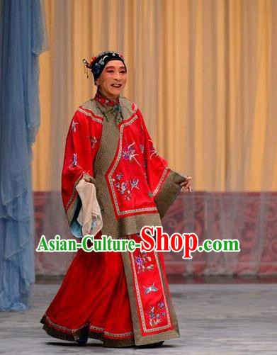 Chinese Beijing Opera Elderly Female Garment Song Qin Yan Li Costumes and Hair Accessories Traditional Peking Opera Laodan Dress Pantaloon Red Apparels