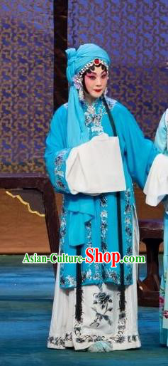 Chinese Beijing Opera Distress Maiden Garment Ye Zhu Lin Costumes and Hair Accessories Traditional Peking Opera Hua Tan Dress Actress Blue Apparels