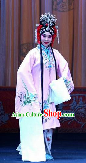 Chinese Beijing Opera Hua Tan Pink Garment Li Sanniang Costumes and Hair Accessories Traditional Peking Opera Young Mistress Dress Actress Apparels