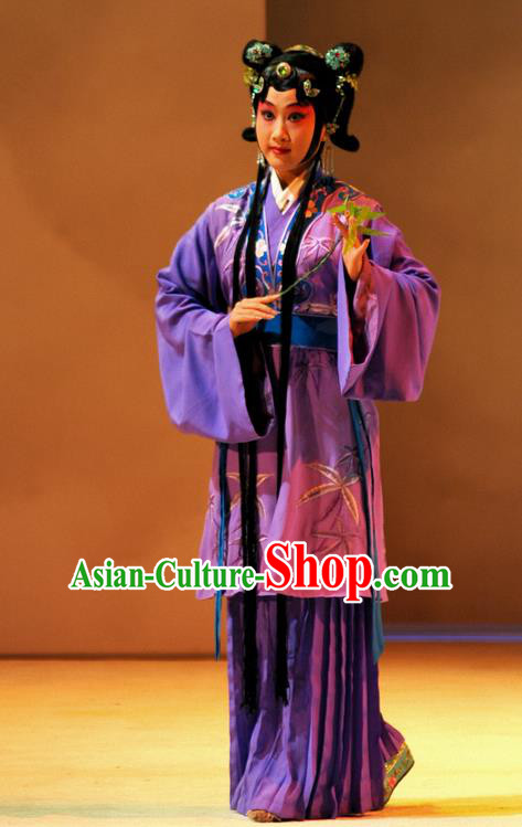 Chinese Beijing Opera Tang Wan Young Lady Garment Costumes and Hair Accessories Traditional Peking Opera Servant Girl Purple Dress Apparels