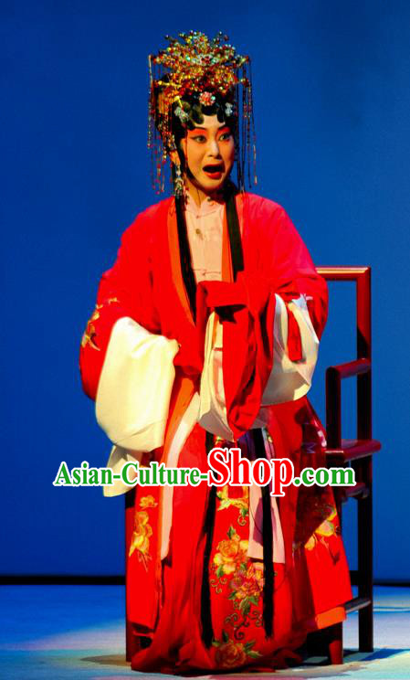 Chinese Beijing Opera Bride Tang Wan Garment Costumes and Hair Accessories Traditional Peking Opera Actress Dress Young Mistress Wedding Apparels