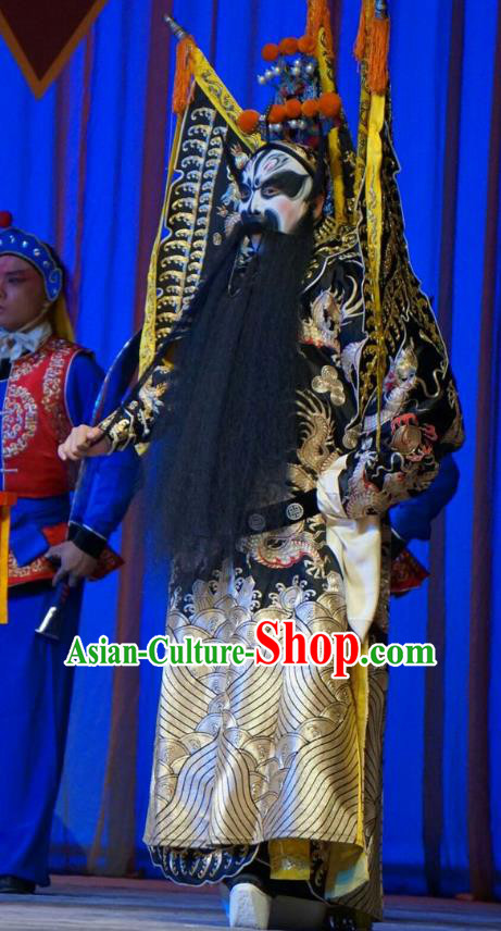 Legend of Xu Mu Chinese Peking Opera General Zhang Fei Armor Apparels Costumes and Headpieces Beijing Opera Military Officer Garment Kao Clothing with Flags