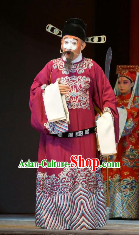 Legend of Xu Mu Chinese Peking Opera Chou Role Apparels Costumes and Headpieces Beijing Opera Clown Garment Official Cheng Yu Clothing