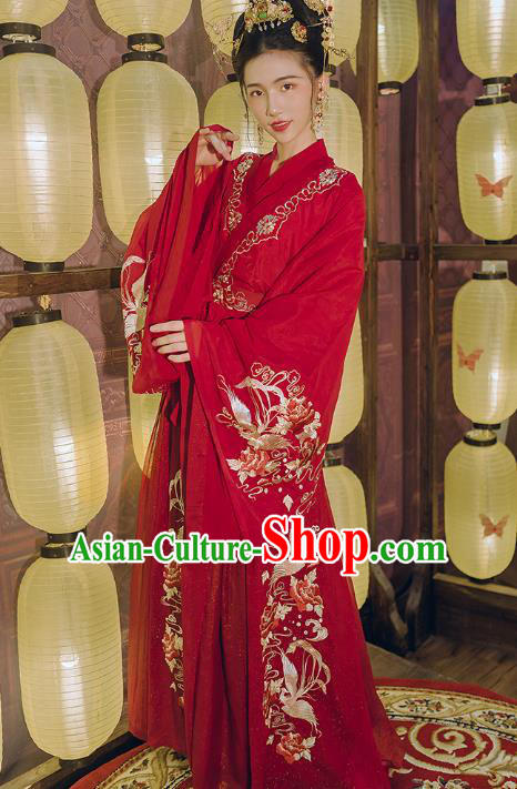Traditional Chinese Wedding Embroidered Hanfu Dress Ancient Bride Garment Tang Dynasty Noble Princess Historical Costumes Complete Set