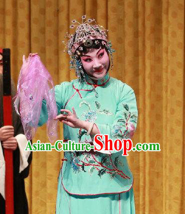 Chinese Beijing Opera Hua Tan Garment Da Mian Gang Costumes and Hair Accessories Traditional Peking Opera Actress Dress Courtesan Chang Qiuyue Apparels