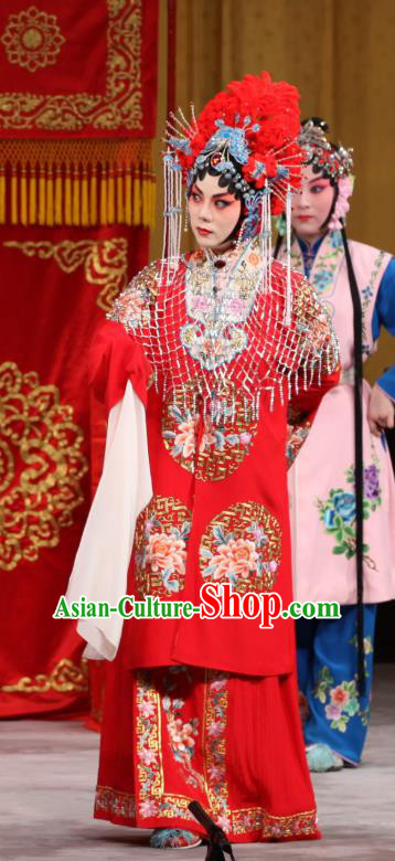 Chinese Beijing Opera Bride Garment Jin Yunu Costumes and Hair Accessories Traditional Peking Opera Hua Tan Red Dress Actress Apparels