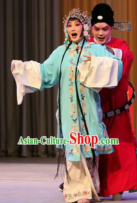 Chinese Beijing Opera Young Beauty Garment Jin Yunu Costumes and Hair Accessories Traditional Peking Opera Hua Tan Dress Actress Blue Apparels