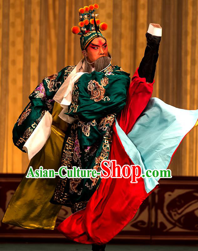 Four Heroes Village Chinese Peking Opera Laosheng Apparels Costumes and Headpieces Beijing Opera Elderly Male Garment Swordsman Luo Hongxun Clothing