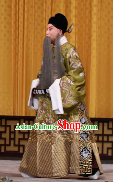 Tai Bai Drunk Chinese Peking Opera Laosheng Apparels Costumes and Headpieces Beijing Opera Elderly Male Garment Official He Zhizhang Clothing