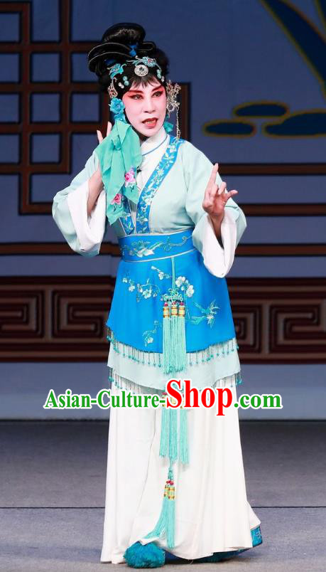 Chinese Beijing Opera Country Woman Garment Actress Costumes and Hair Accessories Traditional Peking Opera Hua Long Dian Jing Dress Vliiage Girl Zhang Siniang Apparels