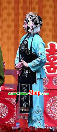 Chinese Beijing Opera Young Lady Garment Jie Mei Yi Jia Costumes and Hair Accessories Traditional Peking Opera Xiaodan Dress Actress Zhang Sumei Apparels