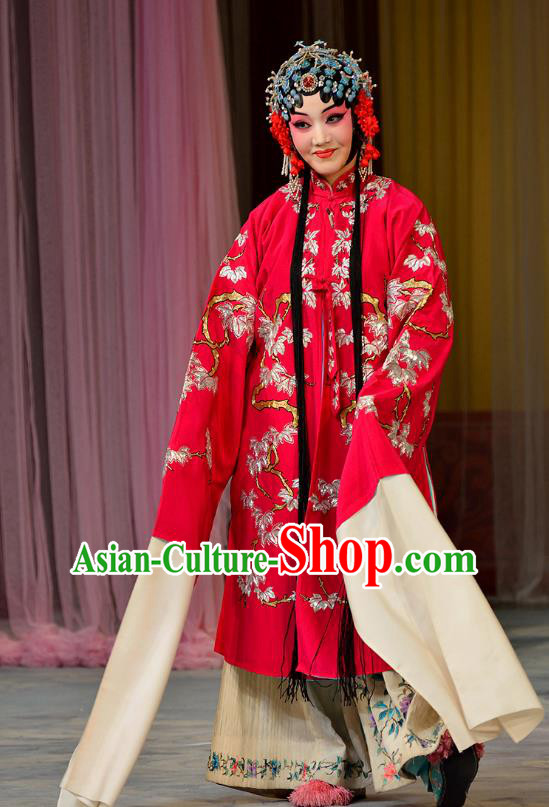 Chinese Beijing Opera Bride Wedding Garment Actress Costumes and Hair Accessories Traditional Peking Opera Hua Tan Zhang Yuzhen Red Dress Apparels