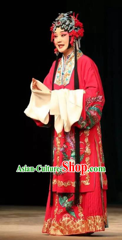 Chinese Beijing Opera Hua Tan Zhang Youzhen Garment Costumes and Hair Accessories The Jade Hairpin Traditional Peking Opera Young Female Red Dress Actress Apparels