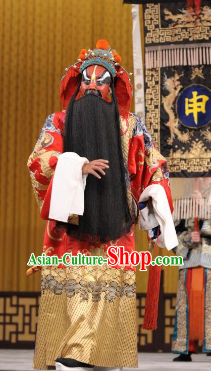 Ding Sheng Chun Qiu Chinese Peking Opera Lord Apparels Costumes and Headpieces Beijing Opera Painted Role Garment King Ji Liao Clothing