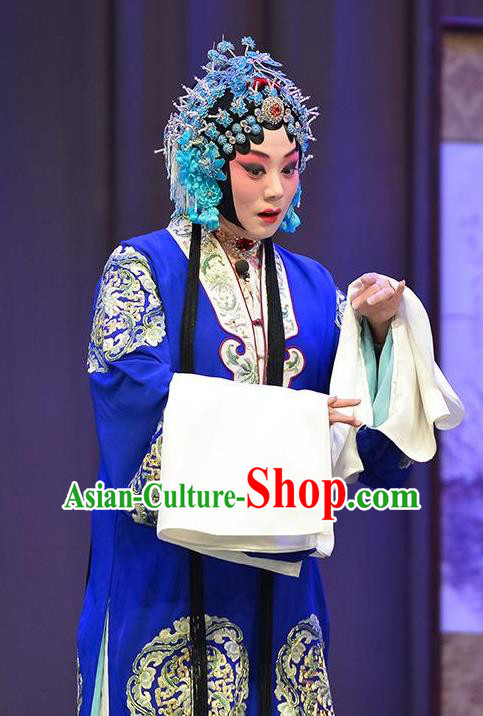 Chinese Beijing Opera Rich Madam Garment Sun An Dong Ben Costumes and Hair Accessories Traditional Peking Opera Actress Dress Young Mistress Blue Apparels