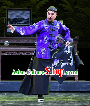 Jin E Chinese Ping Opera Qing Dynasty Elderly Landlord Garment Costumes and Headwear Pingju Opera Laosheng Apparels Clothing