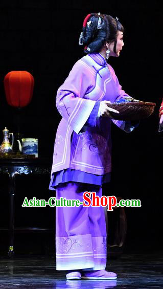 Chinese Ping Opera Elderly Woman Apparels Costumes and Headpieces Jin E Traditional Pingju Opera Female Servant Dress Garment