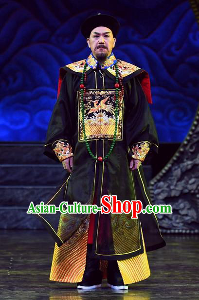 Jin E Chinese Ping Opera Qing Dynasty Minister Garment Costumes and Headwear Pingju Opera Elderly Male Apparels Clothing