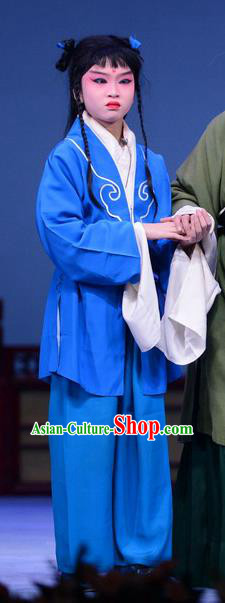 Shao Gu Ji Chinese Ping Opera Wa Wa Sheng Garment Costumes Pingju Opera Young Boy Blue Apparels Clothing