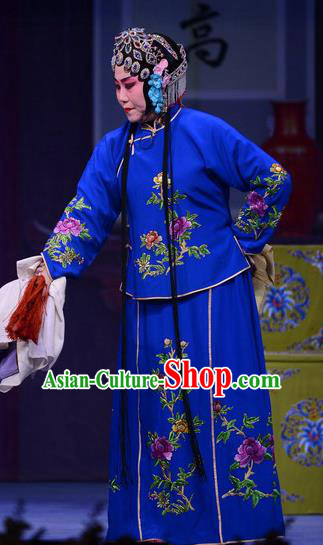 Chinese Ping Opera Young Mistress Blue Apparels Costumes and Headpieces Shao Gu Ji Traditional Pingju Opera Diva Dress Garment