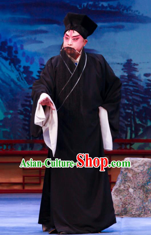 Shao Gu Ji Chinese Ping Opera Elderly Male Garment Costumes and Headwear Pingju Opera Laosheng Black Apparels Clothing