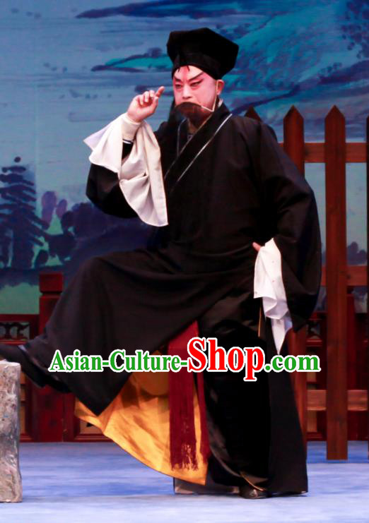 Shao Gu Ji Chinese Ping Opera Elderly Male Garment Costumes and Headwear Pingju Opera Laosheng Black Apparels Clothing