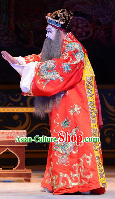 Yu Zhou Feng Chinese Ping Opera Elderly Male Garment Costumes and Headwear Pingju Opera Treacherous Official Apparels Clothing