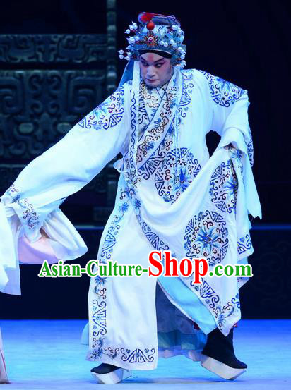 Yu Zhou Feng Chinese Ping Opera Young Male Garment Costumes and Headwear Pingju Opera Wusheng Kuang Fu Apparels Clothing