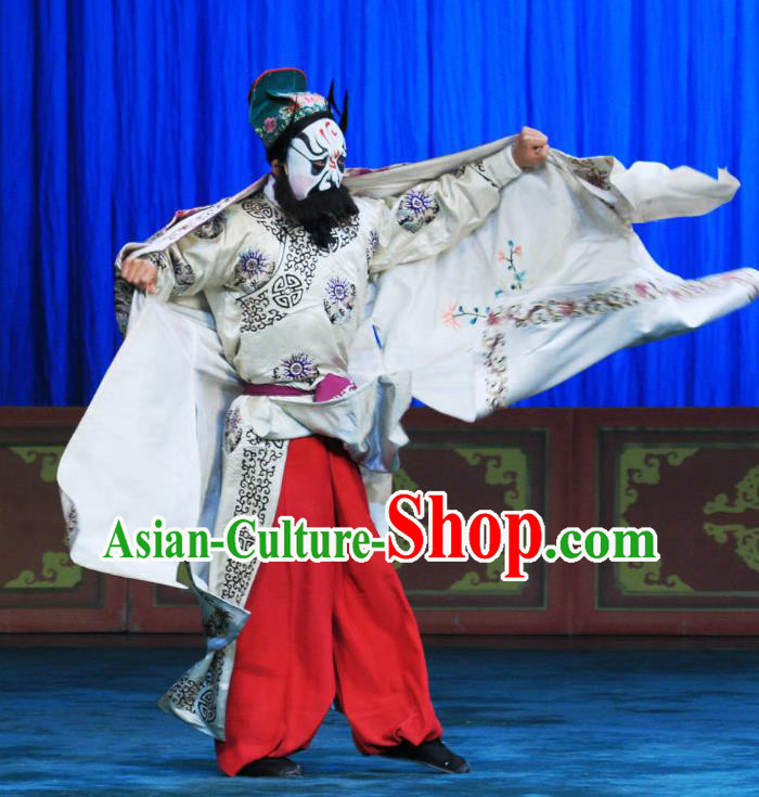 Da Jiu Guan Chinese Peking Opera Bully Jiang Zhong Apparels Costumes and Headpieces Beijing Opera Swordsman Garment Martial Male Clothing