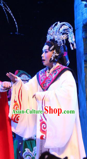 Chinese Beijing Opera Queen Zhen Fu Garment Costumes and Hair Accessories Traditional Peking Opera Cao Cao Actress Dress Hua Tan Apparels
