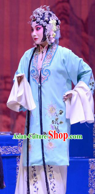 Chinese Ping Opera Diva Li Sanniang Apparels Costumes and Headpieces Traditional Pingju Opera Hua Tan Blue Dress Actress Garment