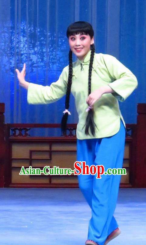 Chinese Ping Opera Republican Period Village Girl Apparels Costumes and Headpieces Zhao Yunniang Traditional Pingju Opera Country Lady Dress Garment