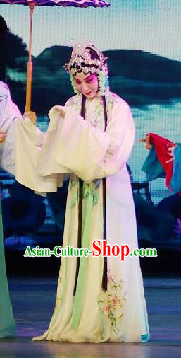Chinese Beijing Opera Hua Tan Bai Suzhen Garment Forbidden Love Costumes and Hair Accessories Traditional Peking Opera Actress Dress Fairy Apparels