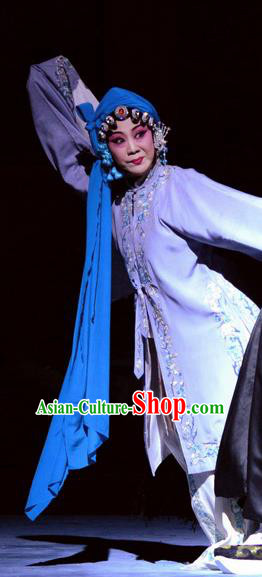 Chinese Ping Opera Tsing Yi Zhou Guiying Apparels Costumes and Headpieces Breeze Pavilion Traditional Pingju Opera Distress Maiden Dress Garment