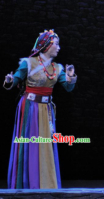 Chinese Sichuan Opera Young Lady Costumes and Hair Accessories Chen Ai Luo Ding Traditional Peking Opera Tibetan Female Dress Ta Na Apparels