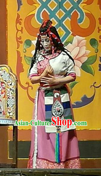 Chinese Sichuan Opera Maid Lady Costumes and Hair Accessories Chen Ai Luo Ding Traditional Peking Opera Tibetan Female Dress Servant Woman Apparels