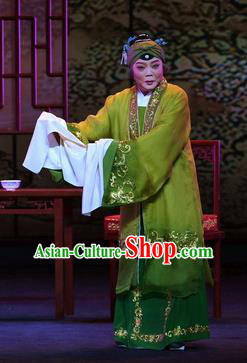 Chinese Ping Opera Elderly Female Apparels Costumes and Headpieces Zhao Jintang Traditional Pingju Opera Dame Green Dress Garment